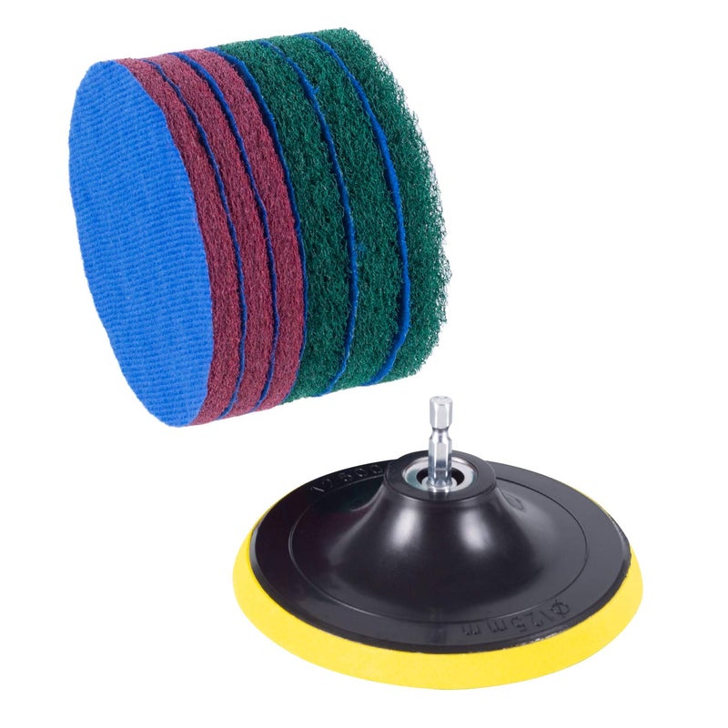 Kichwit 5 Inch Drill Powered Brush Tile Scrubber Scouring Pads, 2 Different Stiffness, 5-Inch Pad Holder with 6 Scrubbing Pads, Cleans Large Flat Areas Perfectly (Drill NOT Included) - Image 4
